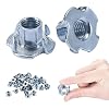 Bolt Dropper T-Nut Wood Insert, Carbon Steel, Black Zinc Finish, 4-Prong 1/4"-20x5/16, Flush Surface Fasteners for Wood, Particle, or Composite Materials Workpiece, Set of 100