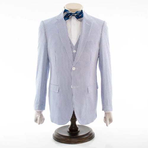Seersucker Slim Fit 3 Piece Blazer Vest Pants Party Striped Men's Suit Sets Summer Beach Wedding Grooms Dress4