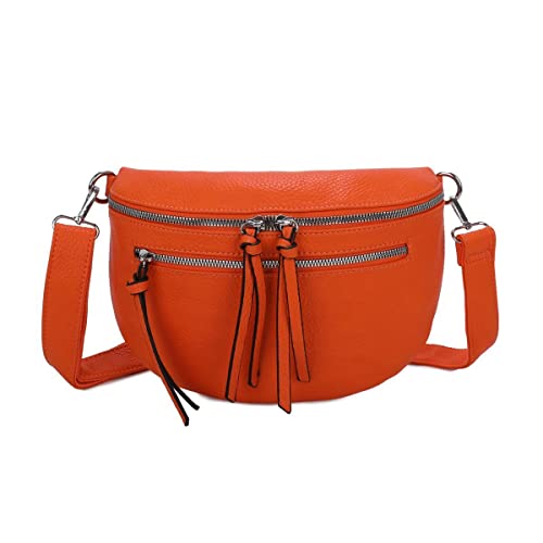 Damen Tasche Gürteltasche Crossbody Leder Optik Hüfttasche Bauchtasche Umhängetasche Cross-Over Bodybag Schultertasche Handytasche Leder Optik Orange XL