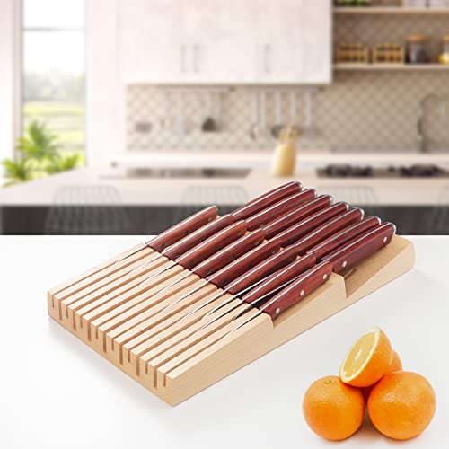 In-Drawer Beechwood Knife Block, Kitchen Knife Holder For Drawer, Knife Drawer Organizer Insert - Fit For 15Pcs Knives #TOP5