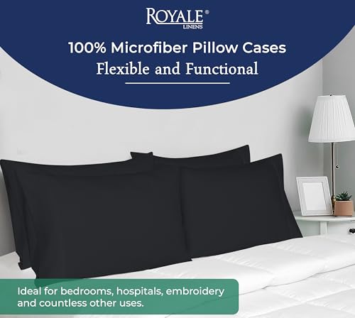 Image of Royale Linens Queen Pillowcase Set of 2 - Bed Pillow Cover - 20 inch x 30 inch - BlackPillowcases - 1800 Brushed Microfiber, Wrinkle & Fade Resistant - Soft & Cozy- Queen Size Pillow Case (Black)