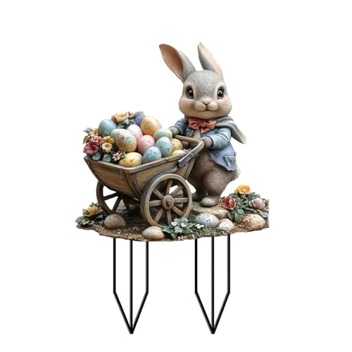 Generisch Gartenstecker Ostern Deko, Garten Hasen Osterdeko, Osterhase Außen Gartenschilder Osterdekoration Outdoor Frühlingsdeko Garten Stecker Osterhasen Figuren Groß für Draußen Frühling (BG-A)