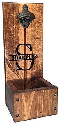 Miniatura 8 de Abridor de botellas de cerveza rústico con receptor de tapa, montaje en pared o de pie, regalo de madera personalizado