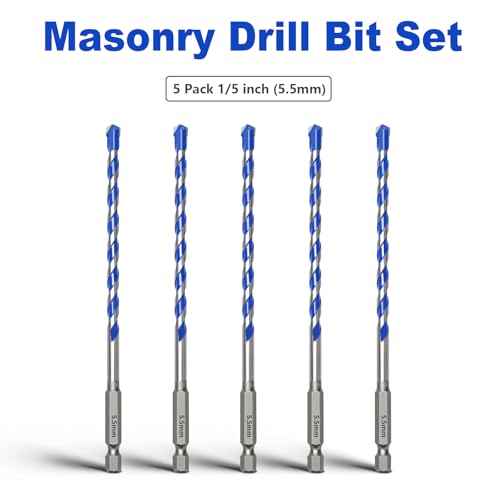 5 Pack 1/5" (5.5mm) Concrete Drill Bit Set,Masonry Concrete Drill Bit Set by GRIXLEN - Image 2