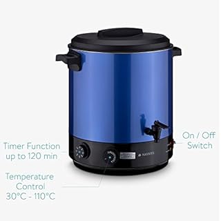 Navaris Stérilisateur à Bocaux Électrique - Machine à Vin Chaud 27L - Distributeur Boissons en Inox - Autocuiseur Minuteur - Bleu métallique