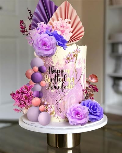 JeVenis 33 PCS Purple Cake Decorations Rose Cake Decoration Purple Rose Flower Cake Decoration Palm Leaves Cake Decoration Balls Cake Decoration Wedding Cake Decoration Disco Cake Decor