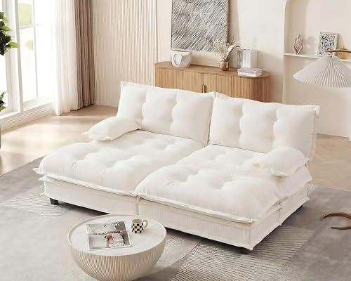 Image of 77 inch Sectional Sleeper Sofa with Ottoman, U Shaped Modular Deep Seat Couches for Living Room Apartment, Flexible Module Combination Cloud Sofa with Spring Support, Easy Assembly, White