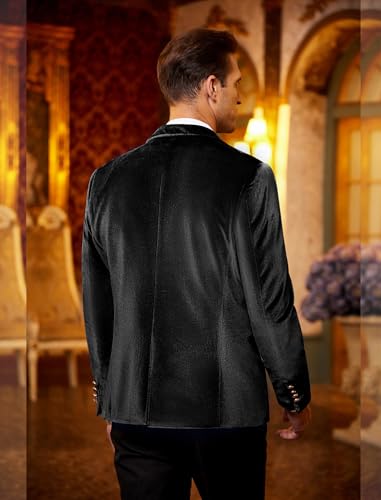 Image of COOFANDY Men's Velvet Blazer One Button Tuxedo Jacket Wedding Blazer Jacket | Slim Fit,One Button Tuxedo,Satin Trim,Notched Lapel,Vintage Metallic Buttons,Retro Style,Dinner,Wedding,Prom,Party,Christmas