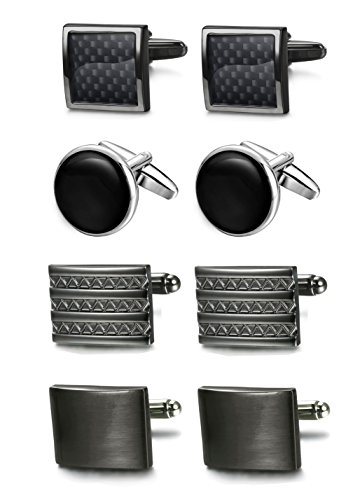 FIBO STEEL Class Cufflinks for Men Black Unique Wedding Cufflink Set Mens Dad Birthday Gifts