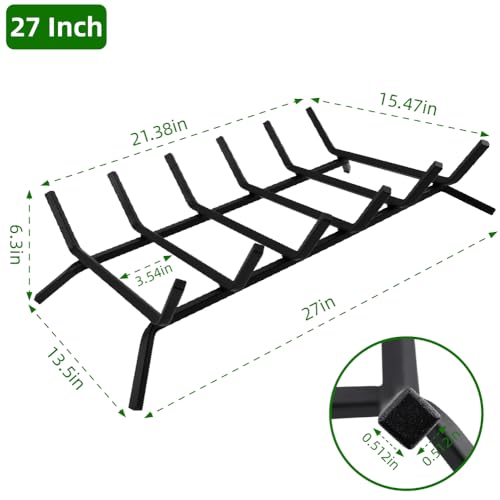 Luoieo Fireplace Grate Heavy Duty Cast Iron Fireplace Log Holder with 6 Support Bars Firewood Burning Rack Holder for Wood Outdoor Fireplace,Stove Indoor 27inch