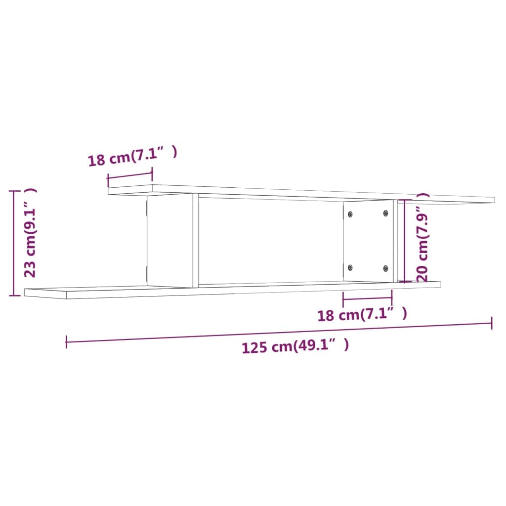 Mensola da parete per TV, 125 x 18 x 23 cm, moderna mensola sospesa in legno, elegante mensola sospesa per soggiorno, supporto TV per ricevitori, console e accessori multimediali