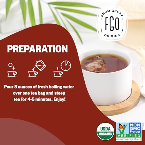 Image of FGO Organic English Breakfast Black Tea, 100 Count, Eco-Conscious Tea Bags, Resealable Bag, Packaging May Vary (Pack of 1)