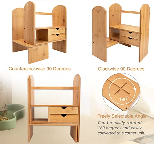 Yohib Bamboo Desktop Bookshelf Organizer, Adjustable Desk Organizer Shelf, Office Shelves Storage Rack Expandable Natural Wood Display Stand Shelf #TOP4