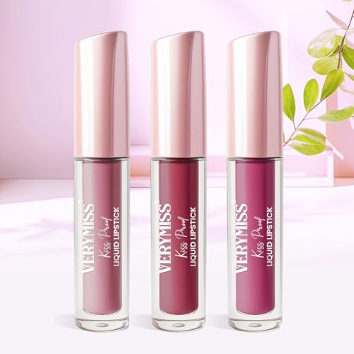 Verymiss Kiss Proof Liquid Lipstick Set of 3 I Long Lasting I Waterproof I One swipe application I Highly Pigmented (Multicolor 5)