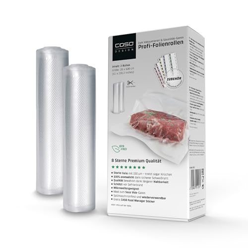 CASO 8 Sterne Profi- Folienrollen 28x600 cm / 2 Rollen Vakuumierbeutel für alle Vakuumierer sehr stark & reißfest ca. 150m Vakuumbeutel Lebensmittel Vakuumiergerät Sous Vide BPA-frei