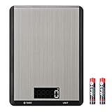 Toplife Báscula LCD Digital Inteligente para Cocina de Acero Inoxidable,Balanza de Alimentos Multifuncional de Alta Precisión con Función de Tara,5kg/1g,Plata(2 Baterías Incluidas)