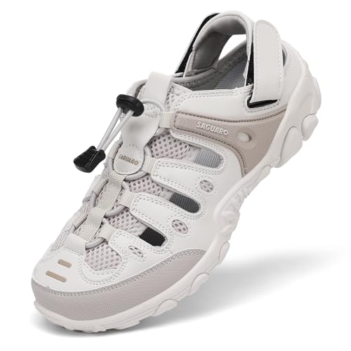 SAGUARO Damen Trekkingsandalen, Rutschfest Atmungsaktiv Geschlossene Sandalen, Wandersandalen Damen für Outdoor Sport, Beige 38 EU