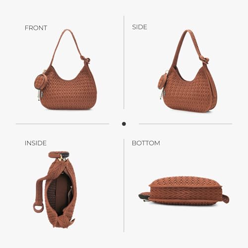 Brown Quilted Handbag Hobo - Wave Texture with Detachable Round Coin Purse & Knotted Handle, Women's Shoulder Bag Chic Everyday Organizer3