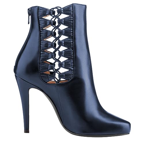 FSJ Women Cutout Ankle Boots Stiletto Heel Hollow Out Pointed Toe Pumps Bootie Back Zipper Matte Leather Unique Lady Dress Shoes Size 4-16 US4