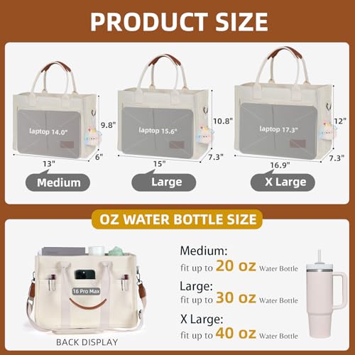 Canvas Tote Bag Purse for Women with Zipper Closure, Individual Compartments & Bottom Support4