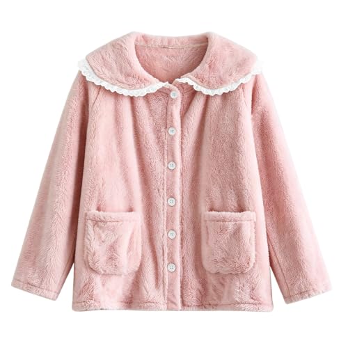 VBTAPA Pajama Set Women Bed Jackets for Women Cozy Fleece Long Sleeve Lounge Coats Fall Winter Lightweight Button Cardigan With Pockets 2026 Pink M - image 5