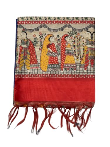 Image of Sanavi's Saree Kuthir Pure Handloom Tussar Ghicha Madhubani Printed Silk Saree with Blouse Piece inside