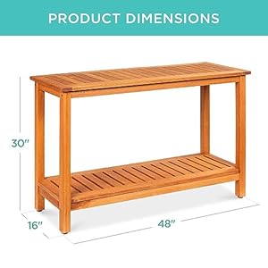 Best Choice Products 48in 2 Shelf Eucalyptus Wooden Console Table Indoor Outdoor Multifunctional Buffet Bar Storage Organizer wFoot Sliders Natural