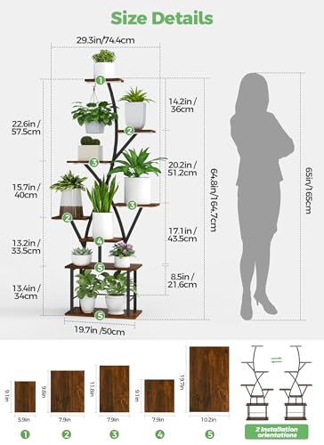 Image of Quikraen Plant Stand Indoor with Grow Lights 64 inch Tall Plant Shelf Corner Lighted Plant Stands for Indoor Growing Multiple Metal 8 Tiered Large S-Shape Flower Plant Rack for Home Decor Patio Balcony