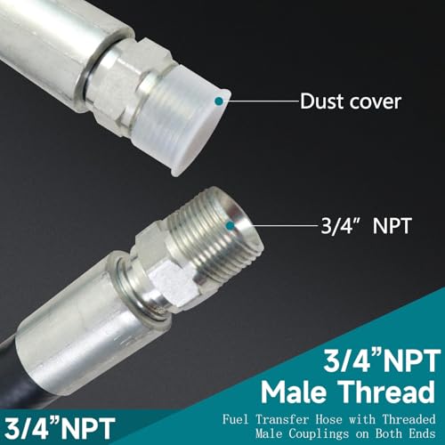 Image of 3 /4 Inch x 10 Foot Fuel Transfer Hose with 3 /4 inch Inch Dual NPT Threads Connecter male NPT fittings Compatible with All Electric Fuel Pumps for Dispensing Diesel Fuel,Gasoline,Kerosene Biodiesel
