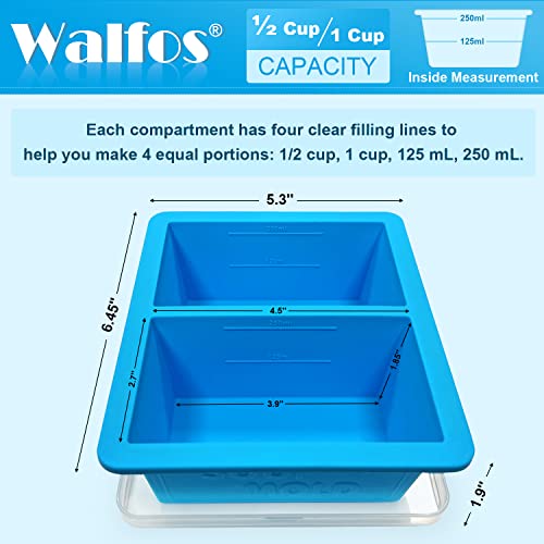 Walfos Extra-Large Silicone Freezing Tray with Lid, 1-Cup Freezer Tray for Soup, Silicone Freezer Container For Storing and Freezing, Broth, Sauce and Ice, 2 Pack