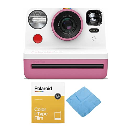 Polaroid Originals Now Viewfinder i-Type Instant Camera (Pink) Bundle with Instant Film (8 Exposures) and Microfiber Cleaning Cloth (3 Items)
