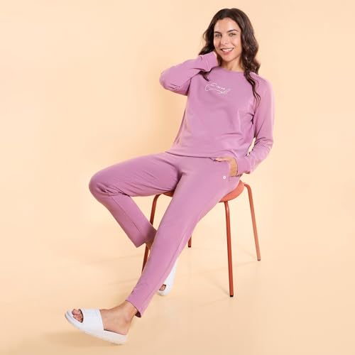 Image of Enamor Mid Rise Ankle Length Drawstring Relax Pants for Women - Slim Fit, Stretch French Terry - E060