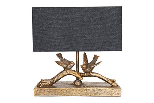 Creative Co-Op Rustic Resin Bird Table Lamp with Black Rectangle Shade Gold Finish