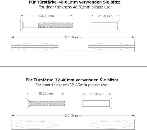 Sempro 2 drehbare Kugelknäufe auf 70x32mm oval Rosette aus Rostfreier Edelstahl für Gartentore, flexibler Schraubenabstand von 45 bis 50mm
