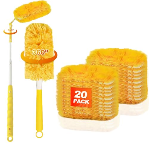 Image of 20-Pack Duster Refills Compatible for Swiffer Duster, 360 Heavy Duty Duster Refills with 1 Extended Handle 3FT +1 Short Handle, Multi-Surface Cleaning Kit for Blinds Bookshelf Furniture Ceiling Fans