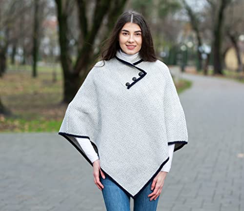 Image of SAOL Ladies Herringbone Poncho Sweater Soft Wool Blend