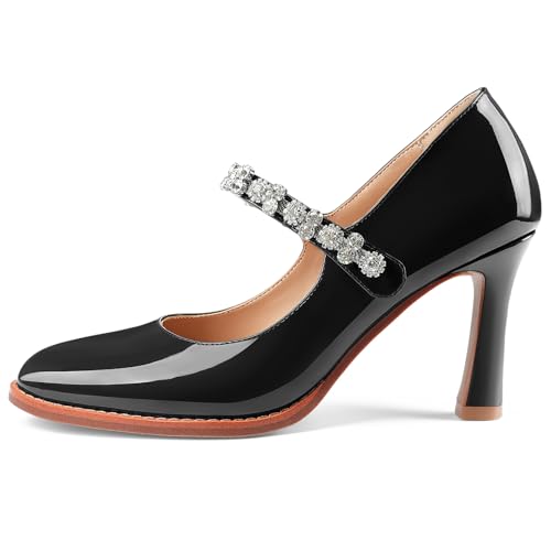 Oh Mispares Pointed Toe Heels for Women Mary Jane Stiletto Pumps Patent Leather Rhinestone Strap 3.5 Inch Dress Shoes for Wedding Party Prom New Parent2