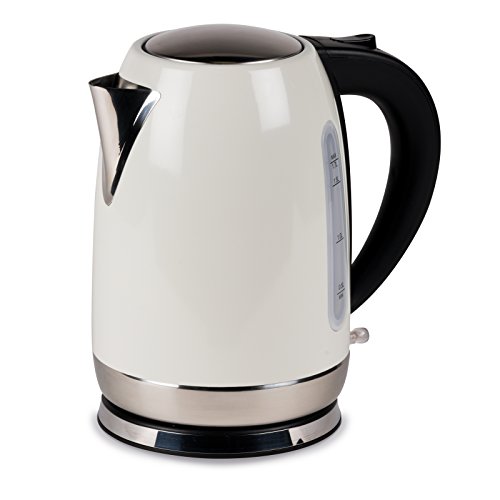 Kompakter, kabelloser Camping Wasserkocher 1,7 Liter in Creme nur 1000W • Edelstahl Tee Kessel Wasserkessel Küche Outdoor 1,7L Creme