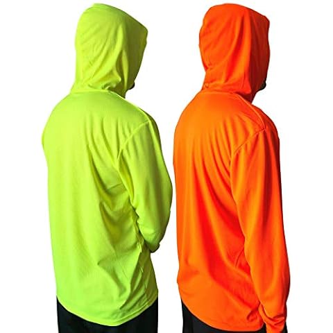 NY GOLDEN FASHION Hi Vis High Visibility T Shirt Long Sleeve Safety Construction Work Shirts with Hood (2Pcs (Neon Yellow+Neon Orange), M) Cover