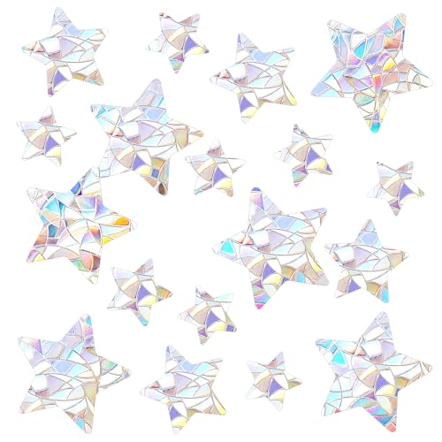 Hariendny 72 PCS Star Window Clings Static Window Clings Star Style Rainbow Stickers Anti Collision Window Decals Non-Adhesive Prismatic Window Clings Save Birds from Window Collisions, Colourful