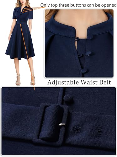 Image of VFSHOW Womens 2024 Business Work Office Pockets Belted Buttons Elegant Fit and Flare A-Line Dress