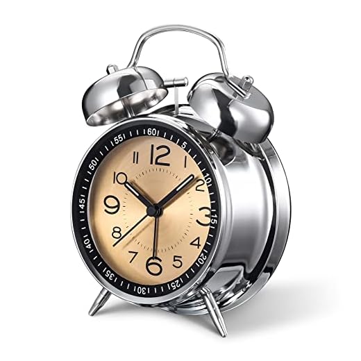 Loud Alarm Clock for Heavy Sleepers Adults,Retro 4 Inch Silent Non-Ticking Quartz with Backlight,Twin Bell Analog Kids Alarm Clocks for Bedrooms Bedside (Orange)