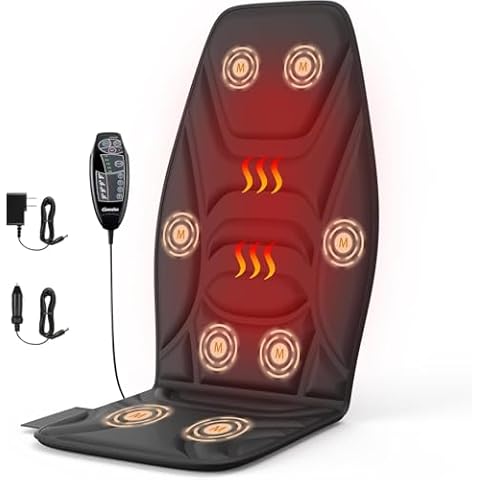 comrelax Back Massager with Heat for Pain Relief Deep Tissue, Portable Vibration Chair Massger with 2 Adapters, Massage Chair Pad for Office/Home Recliner, Seat Massager for Full Body Massage Cover