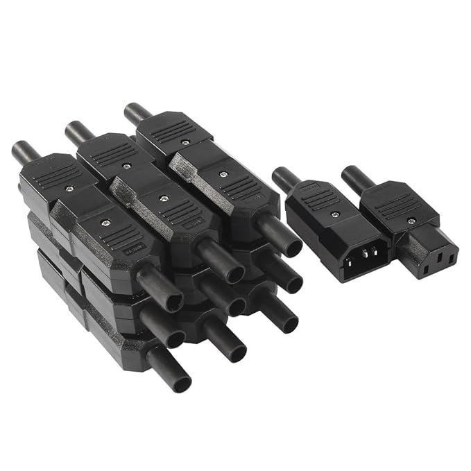 SP Electron AC250V 10A 3 Pins Terminals Panel Mount IEC C14 Male + C13 Female Inline Adapter Plug Power Socket Connectors (Pair of 10)