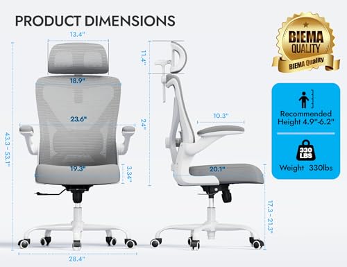 Ergalithic Ergonomic Office Chair Computer Desk Chair Comfy, Gaming Chair, Office Chair with Lumbar Support, Mesh Office Chairs with Headrests, Desk Chair for Long Hour(Grey) image 7