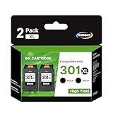 301 XL Schwarz Kompatibel für HP 301 Druckerpatronen 301XL Multipack für HP Envy 4500 Druckerpatronen 5530 4504 5534 Deskjet 2540 2544 1510 Officejet 4630 2620 (Schwarz, 2er-Pack)
