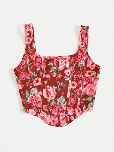 Image of mikuchiku Women's Floral Corset Tank Top, Printed, Sleeveless Crop Top