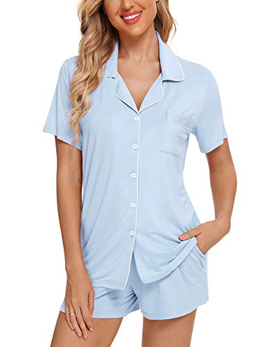 Senert Pajamas Set For Women Short Sleeve Sleepwear Soft Button Down Post Partum Pjs Set Maternity Lounge Sets S-XXL2