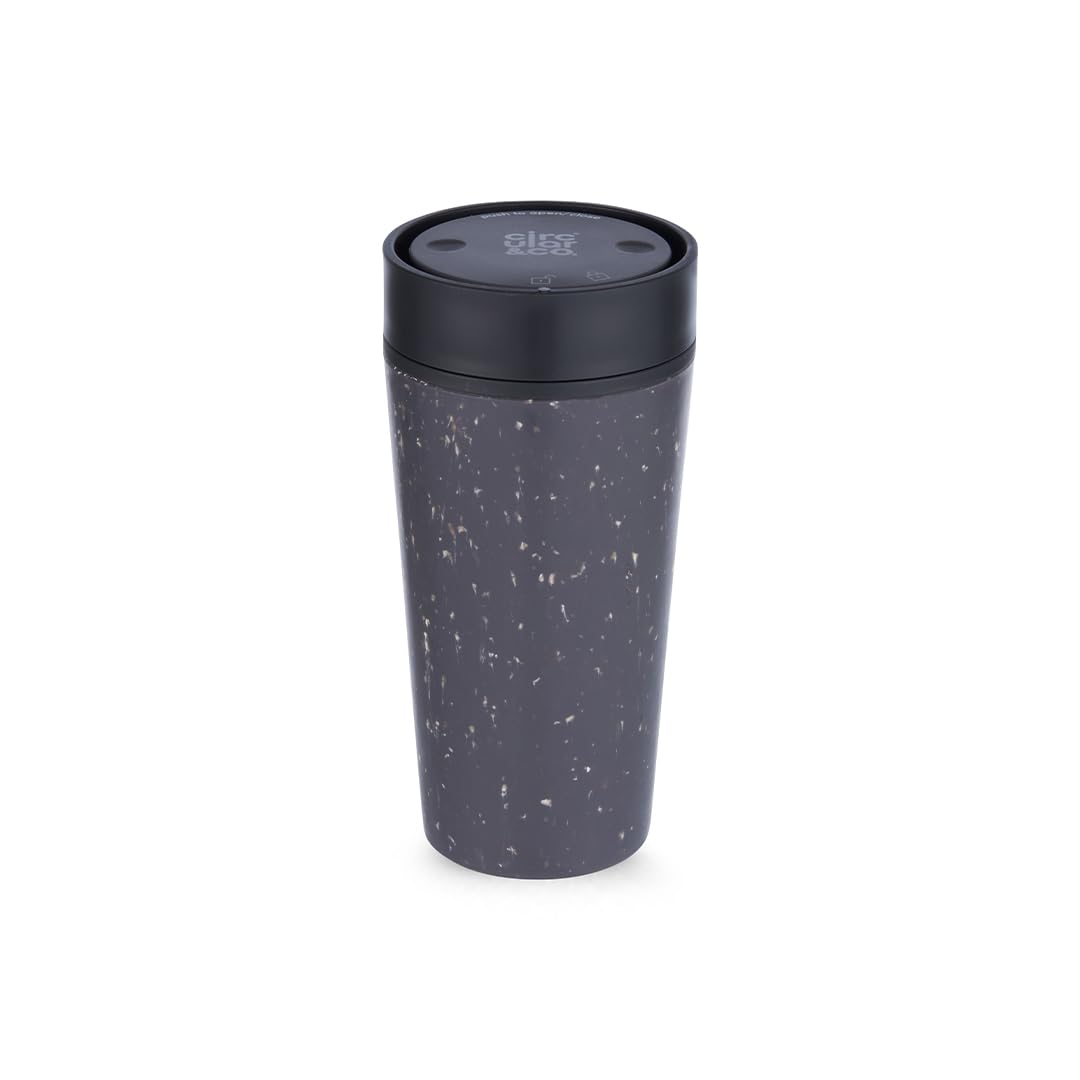 Circular And Co Grey & Ink Black Circular & Co Pre 2026 (Previous Generation) Reusable Coffee Cup - 12Oz/340Ml - 100% Leakproof & Lockable - Push Top, One Hand Open, 360 Drinking - Recyclable - Bpa Free - Dishwasher Safe