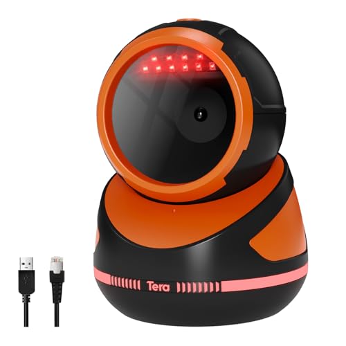 Tera Barcode Scanner Handsfree Omnidirectional: Pro Version Desktop 1D 2D QR USB Wired Adjustable Angle Plug and Play Bar Code Reader for POS Supermarket Retail Store Mobile Payment Model 9800